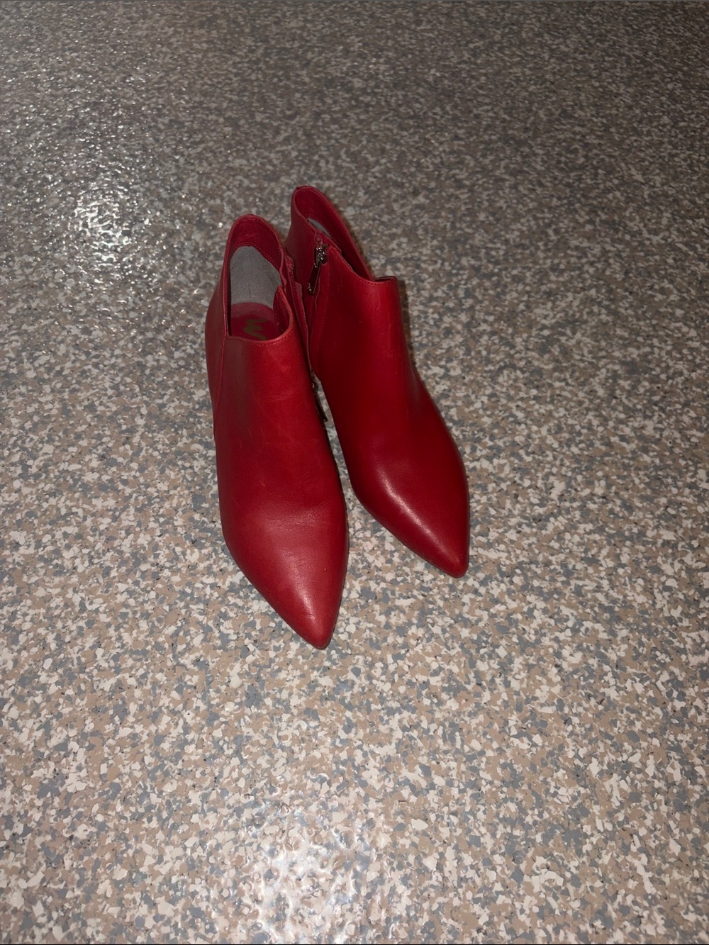 Sam Edelman Red Leather Pointed Ankle Booties with Gold Zip Pull